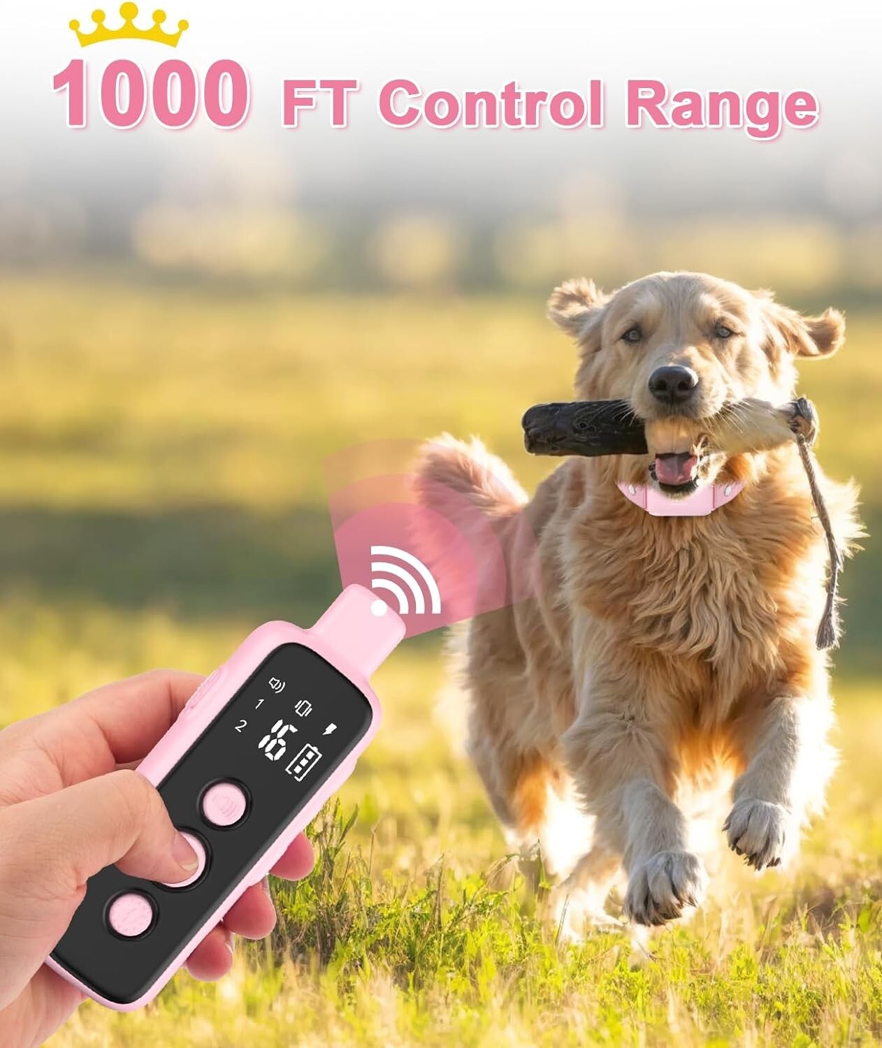 Light Pink Dog Training Collar with Beep, Vibration & Shock - Adjustable Size