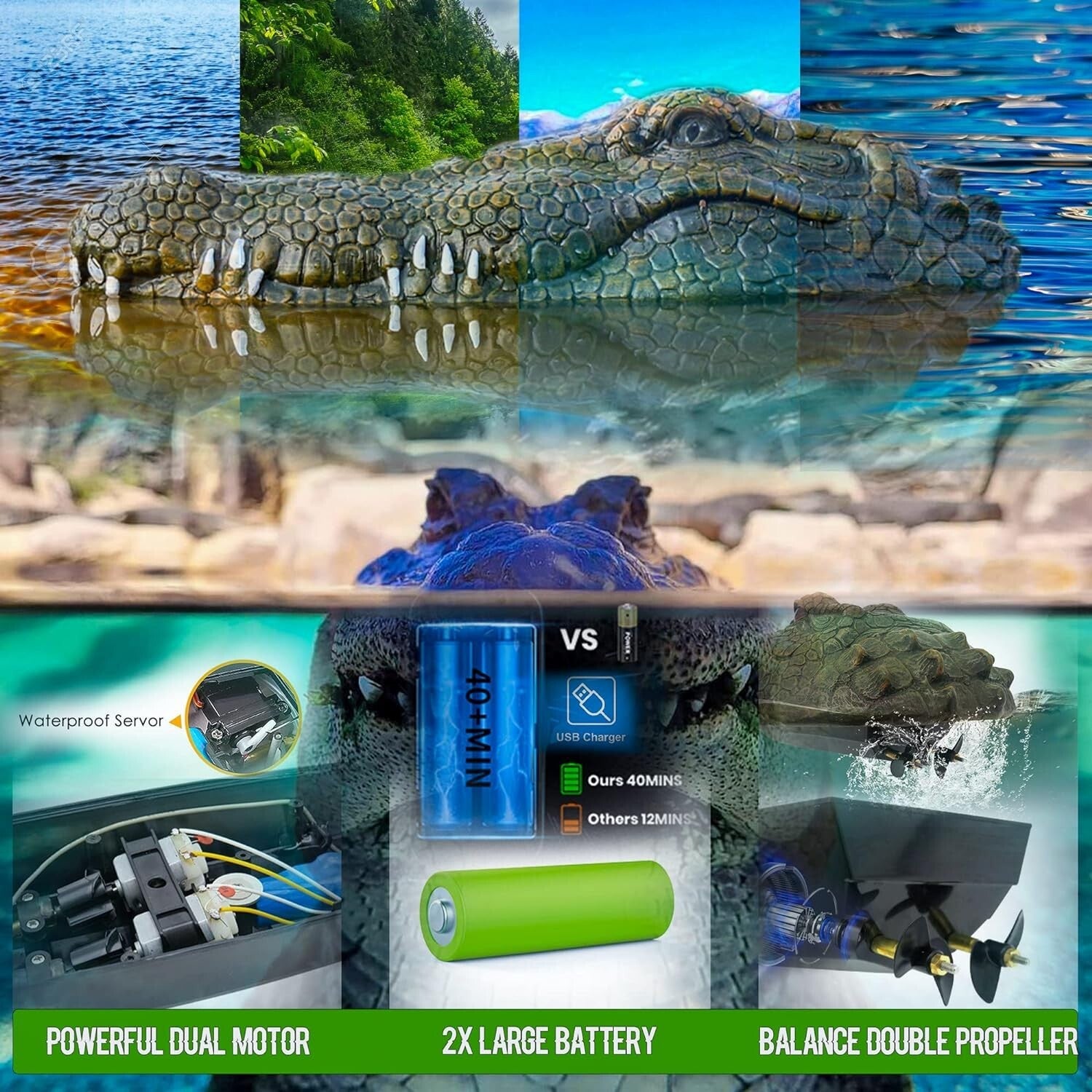 Rechargeable 2.4GHz Remote-Controlled Alligator Head – Ideal Pool Prank