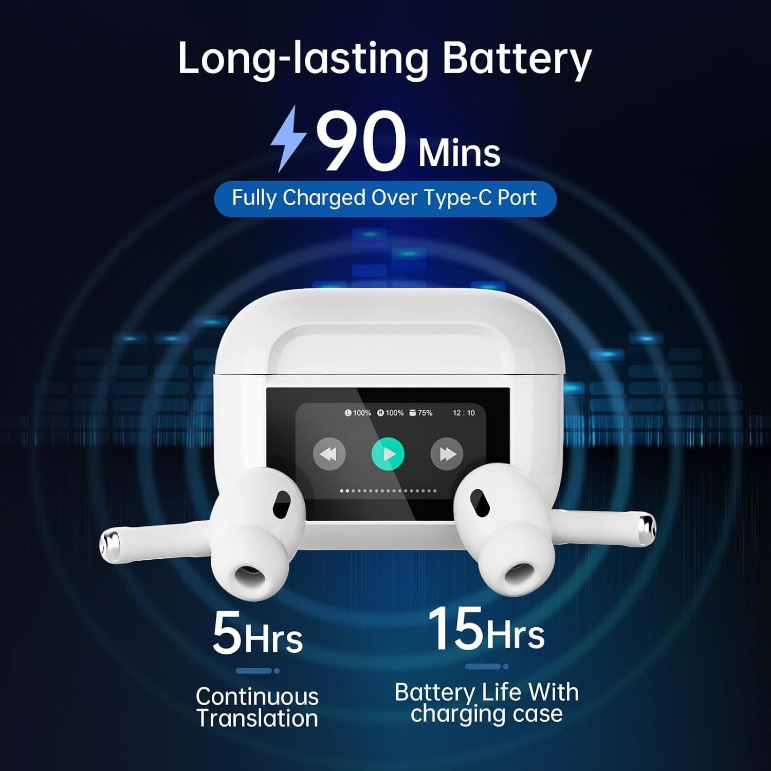 AI-Powered Language Translator Earbuds with Offline Support - 24-Hour Battery
