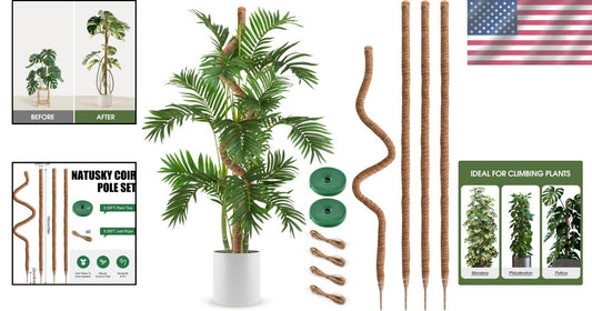 4 Pack Natural Coco Coir Moss Poles - Adjustable Plant Support for Indoor Growth