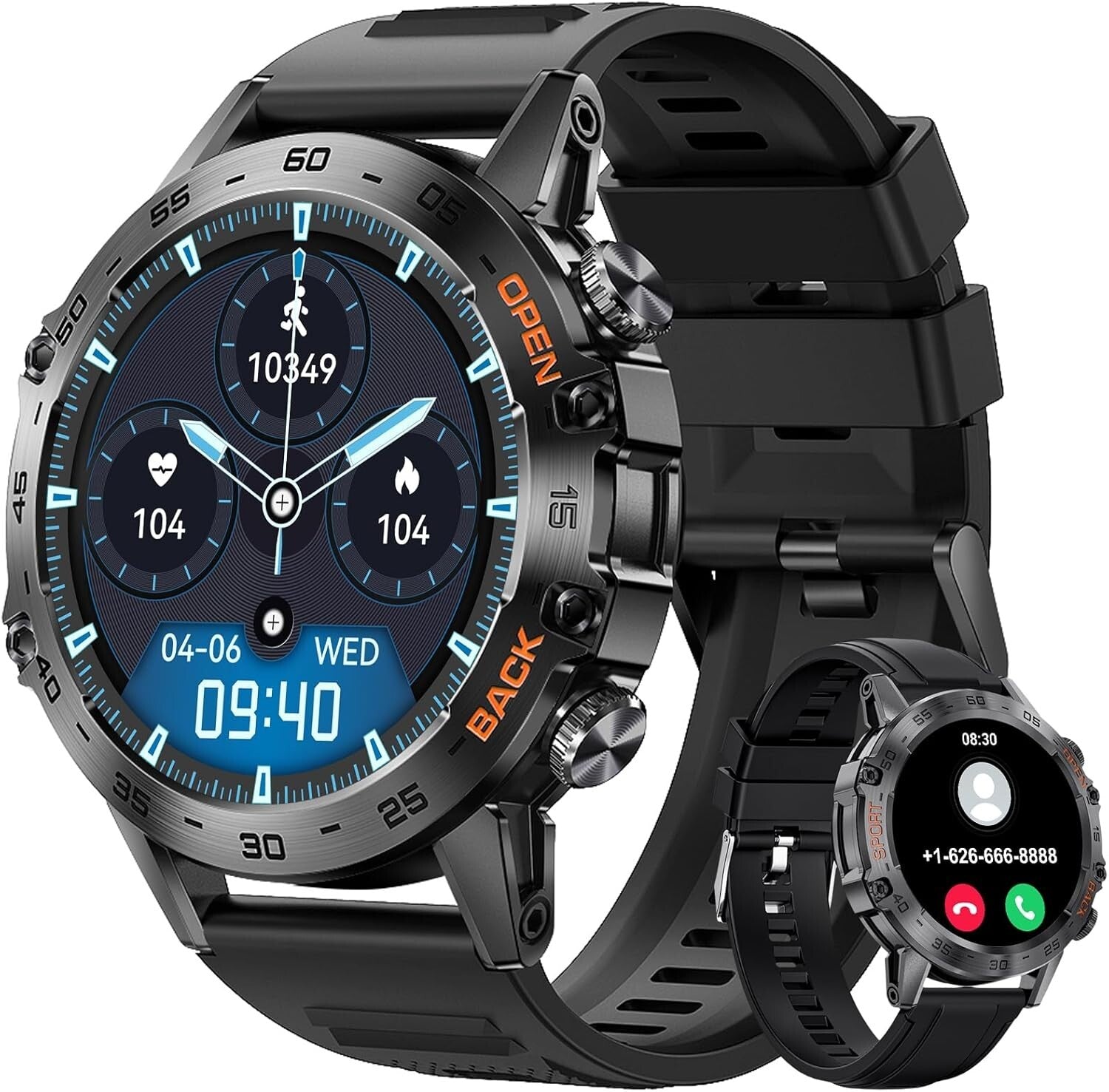 All-in-One Military Smart Watch with Health Tracker & HD Touch Screen Display
