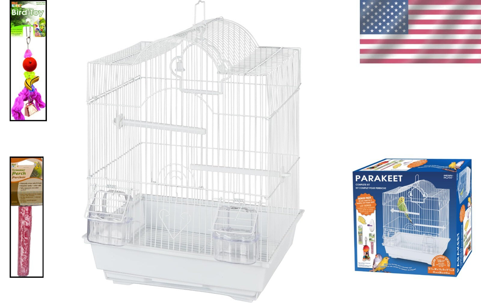 All-in-One Small Bird Starter Kit with Arch Cage & Accessories for Parakeets