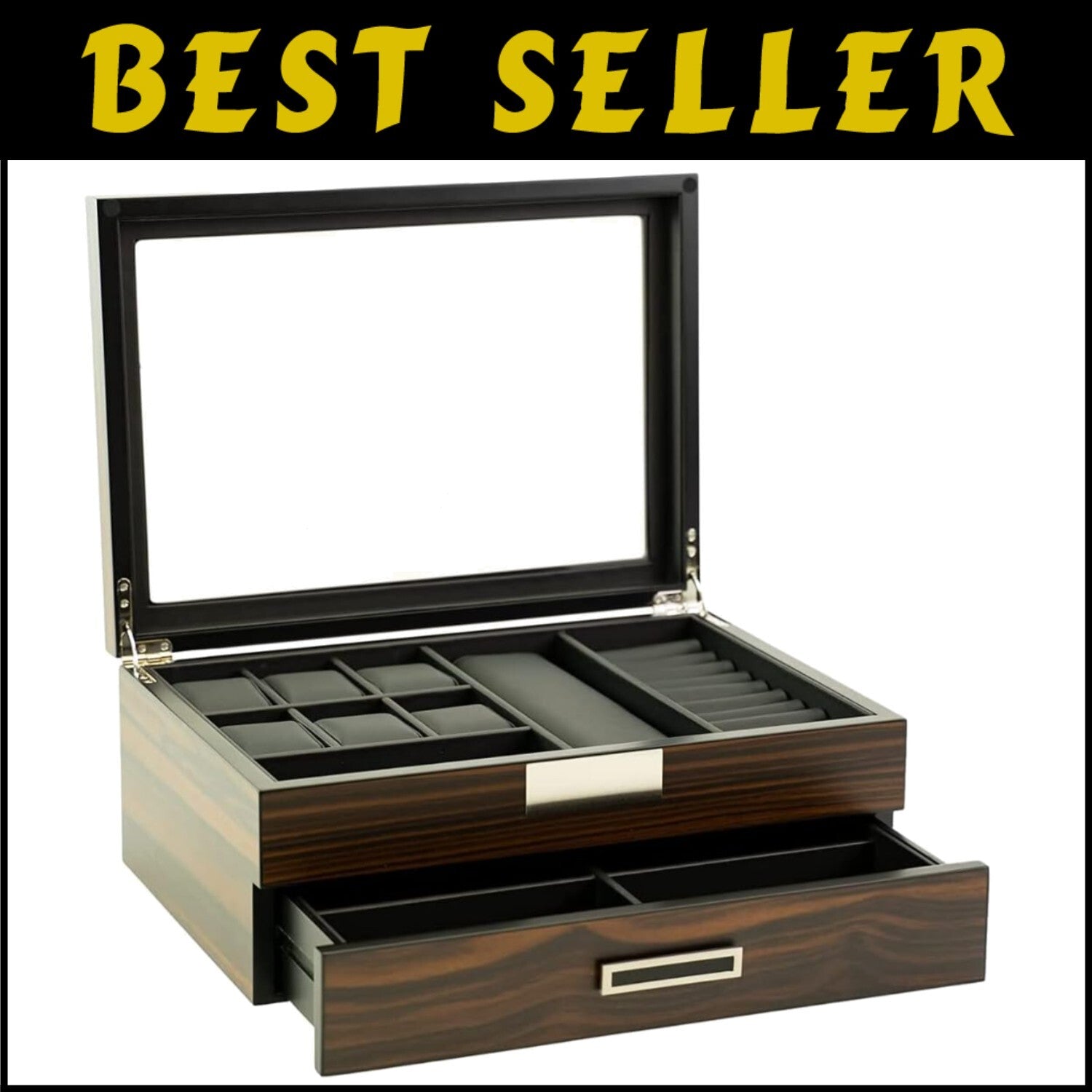 Premium Jewelry and Sunglasses Box with Magnetic Closure - 12 Compartment Design