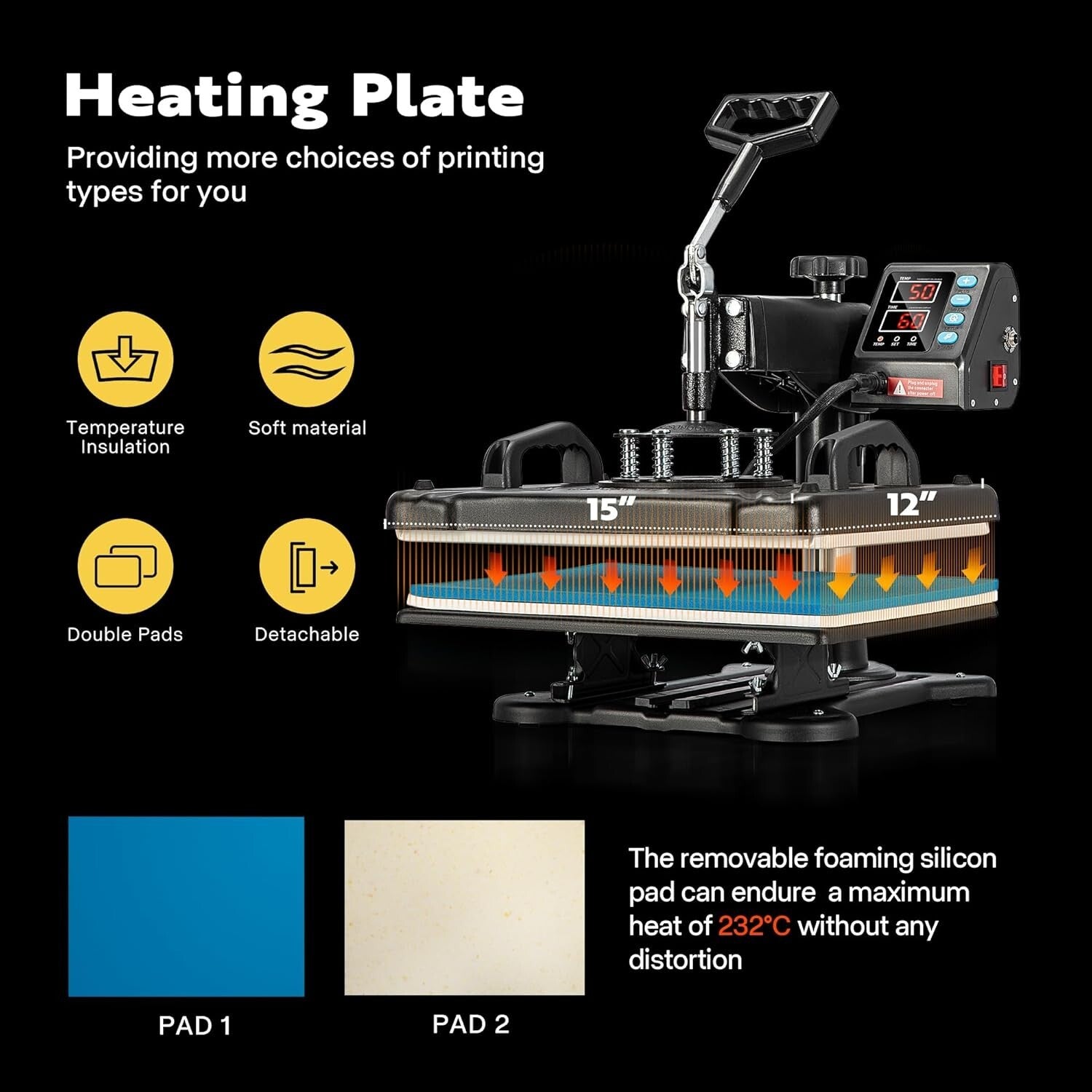 5-in-1 Clamshell Heat Press Machine - 12 x 15 Inch Multifunctional Swing Away