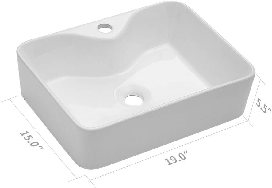 Contemporary White Vessel Sink 19"x15" with Faucet Opening - Effortless Elegance