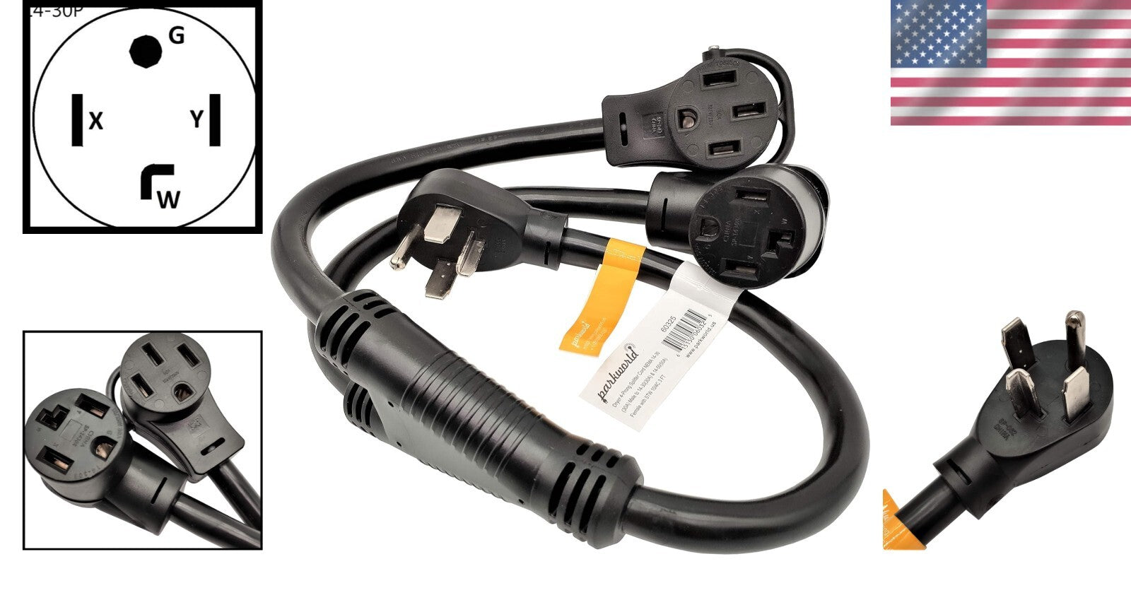 Versatile 30 AMP Dryer Splitter to EV, NEMA 14-30P to 14-30 & 14-50R Cord