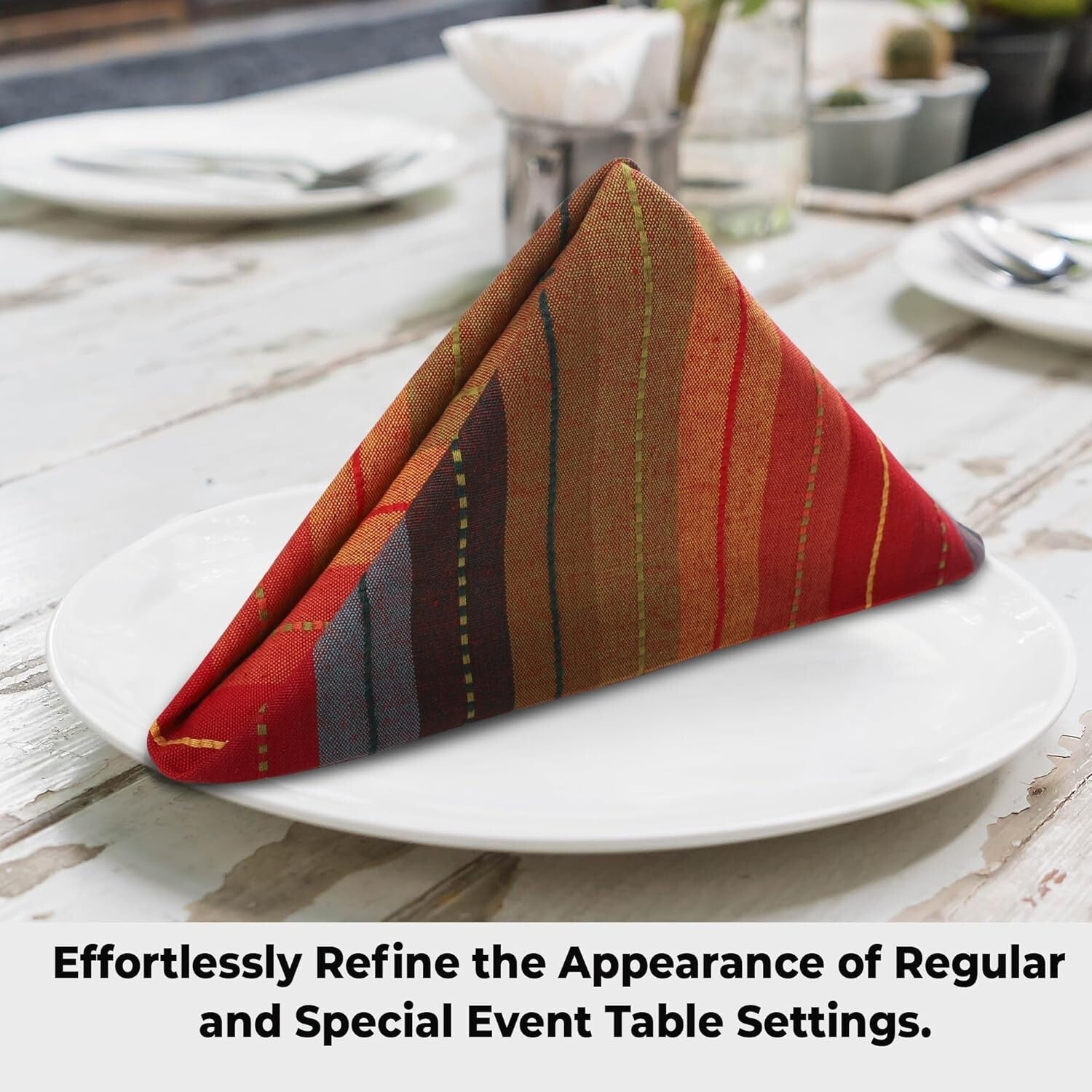 Red Multi Color Striped Napkin Set - 12 Premium Cotton Dinner Napkins 20x20