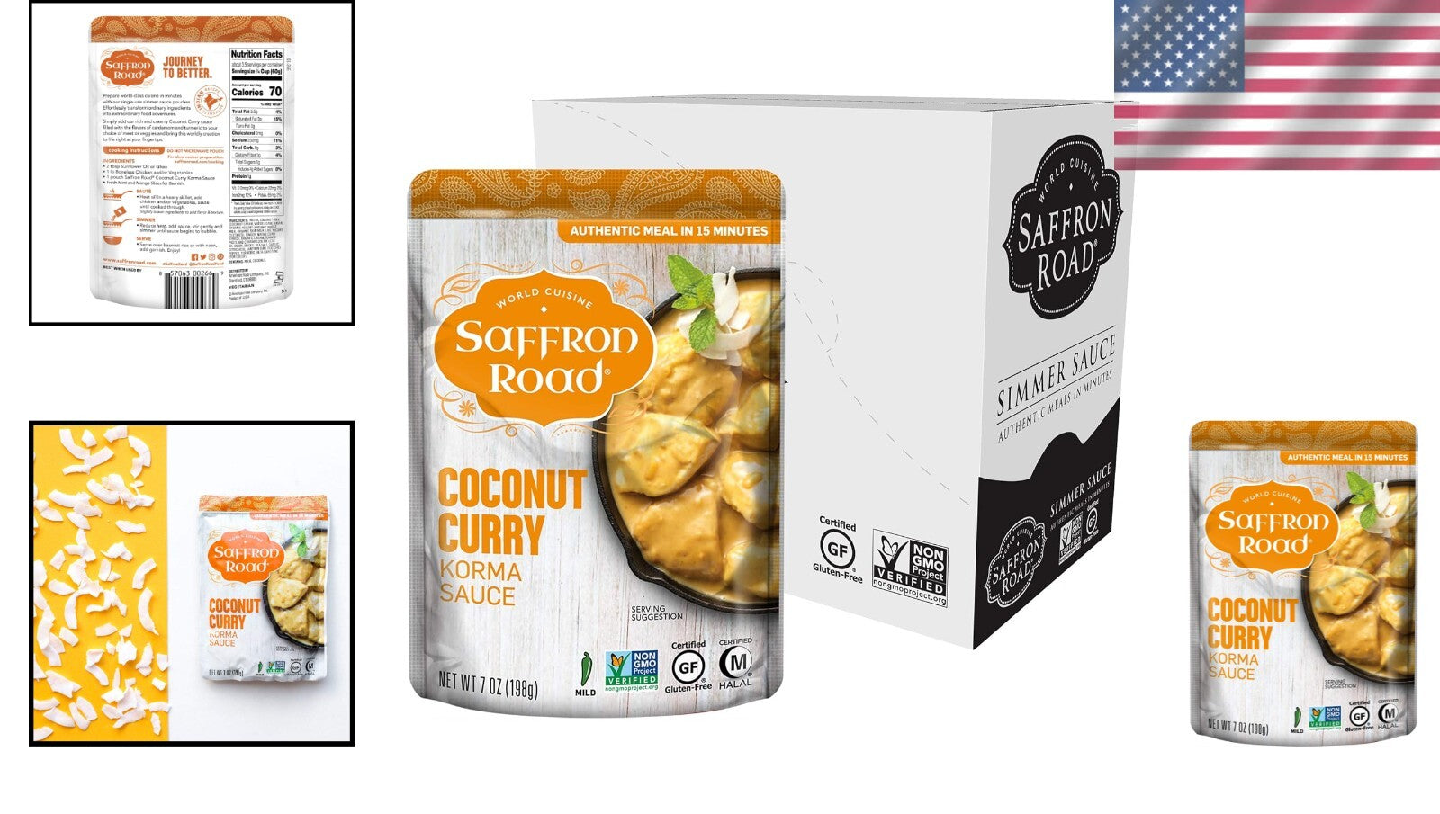 Authentic Coconut Curry Simmer Sauce - Low-Calorie, Quick, Pack of 8 Pouches