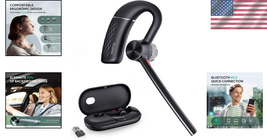 Wireless Bluetooth Earpiece with 4-Mic Noise Cancellation - Ideal for Business