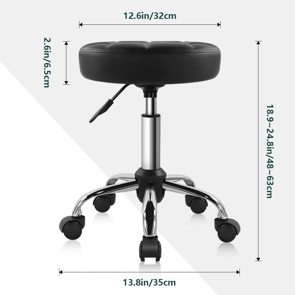 Compact Black Swivel Chair - 360-Degree Rolling Stool for Beauty & Relaxation