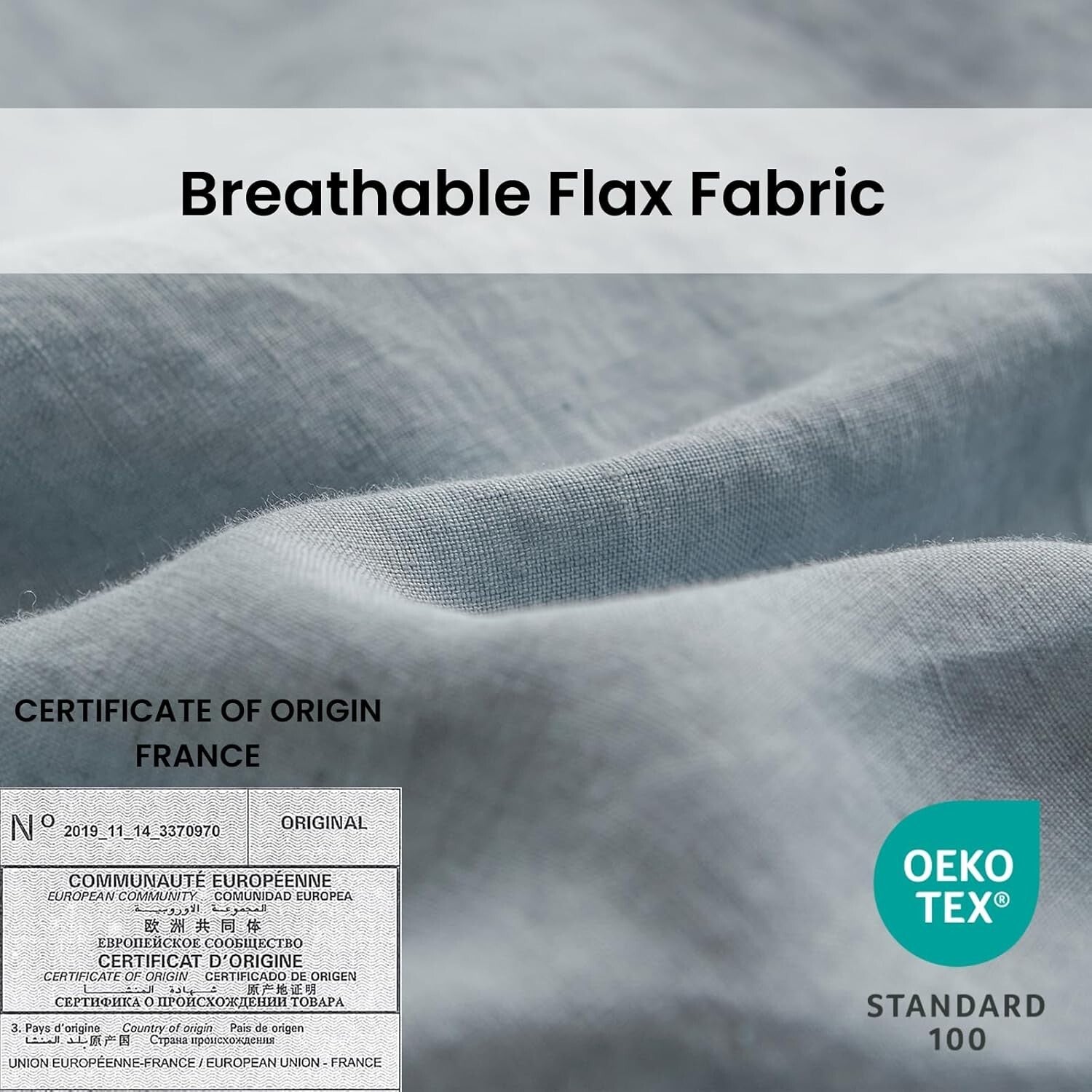 Breathable Dusty Blue French Linen Euro Shams with Charming Ruffles - 26''x26''