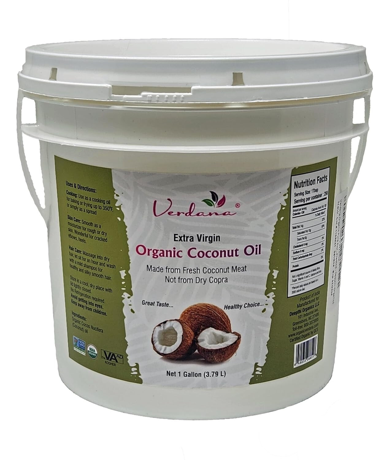 Large 1 Gallon Extra Virgin Coconut Oil - Healthy Cooking & Natural Skincare
