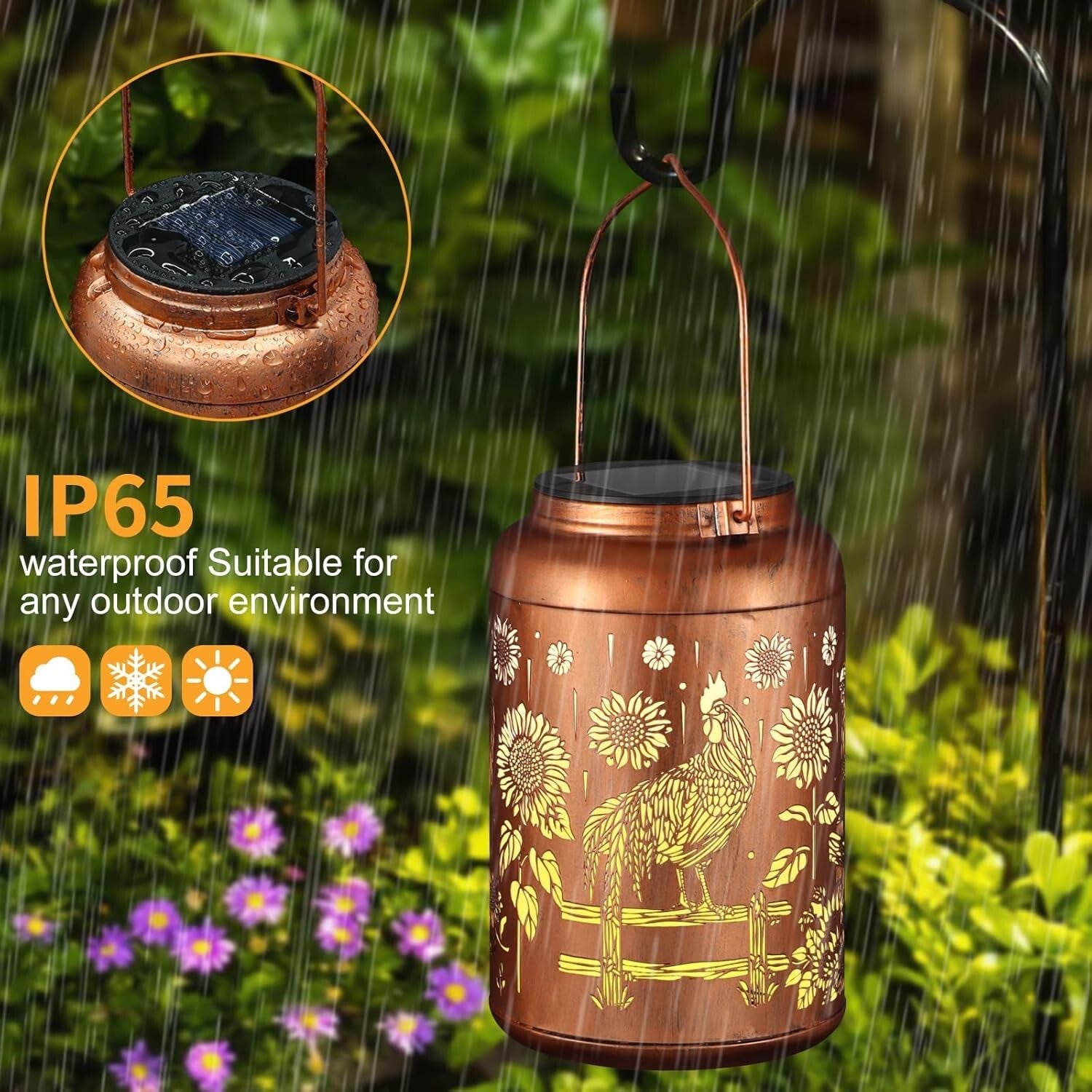 Charming Gold Solar Lantern – Waterproof Garden Lights with Hummingbird Pattern