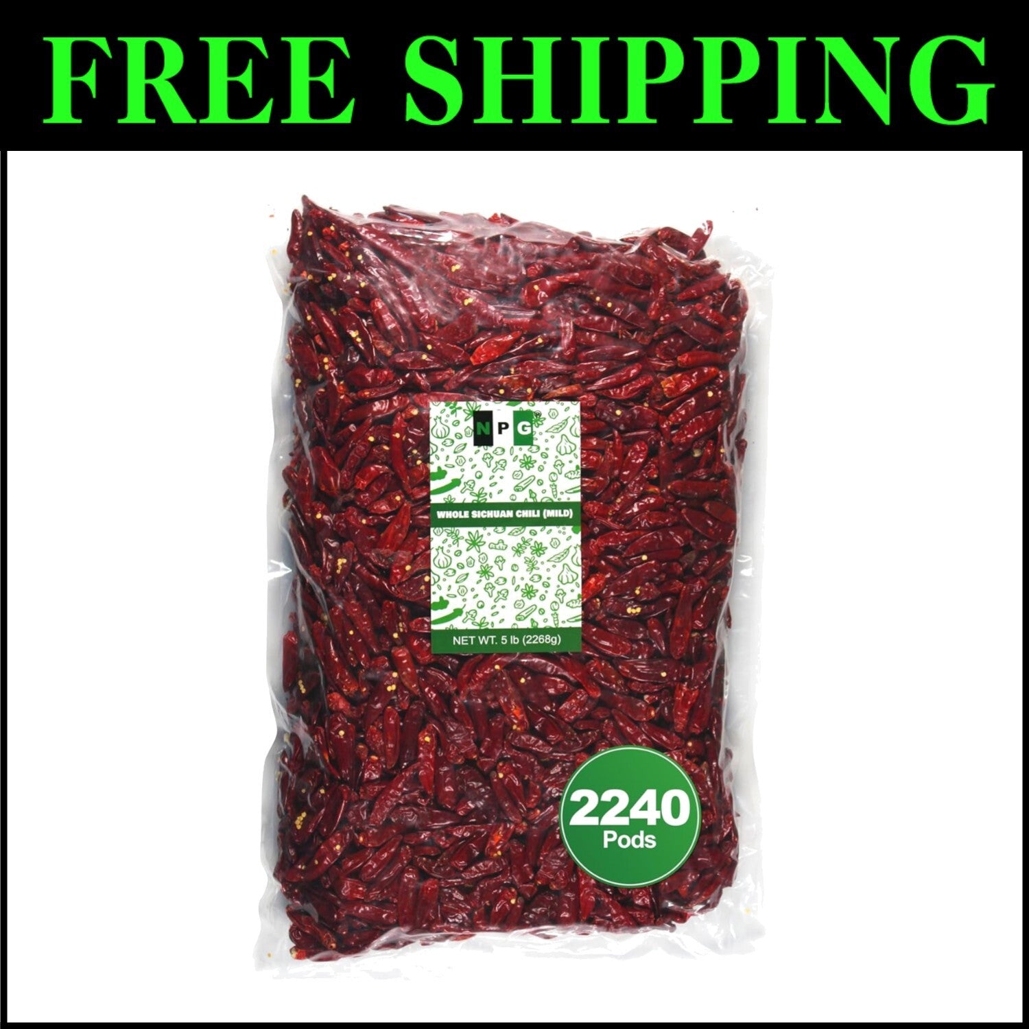 5Lb Authentic Whole Dried Sichuan Chili Peppers - Medium Heat for Spicy Dishes