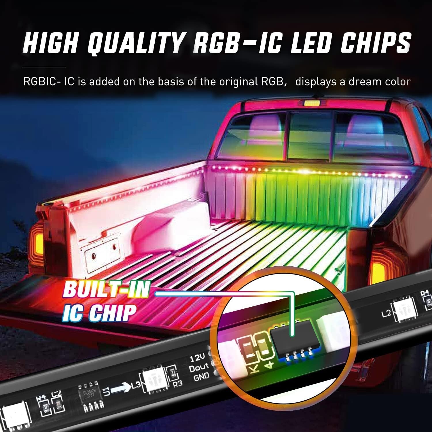 Flexible LED Truck Bed Light Strip - 60inch RGBIC with Music Sync & Mounting Kit