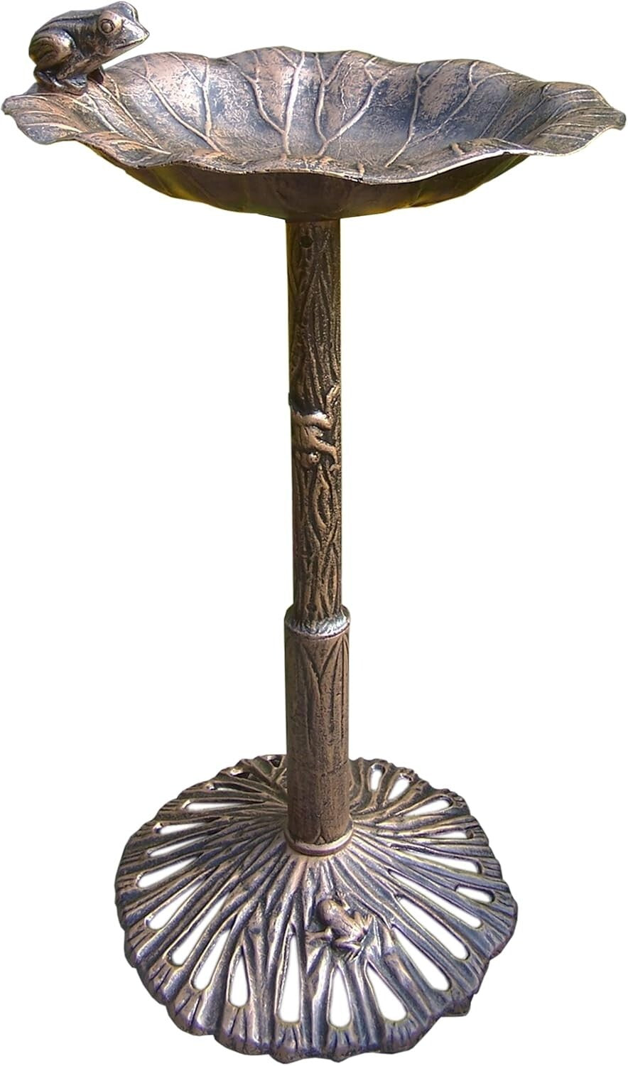 Unique 35-Inch Bronze Bird Bath with Frog Design - Perfect for Birdwatching