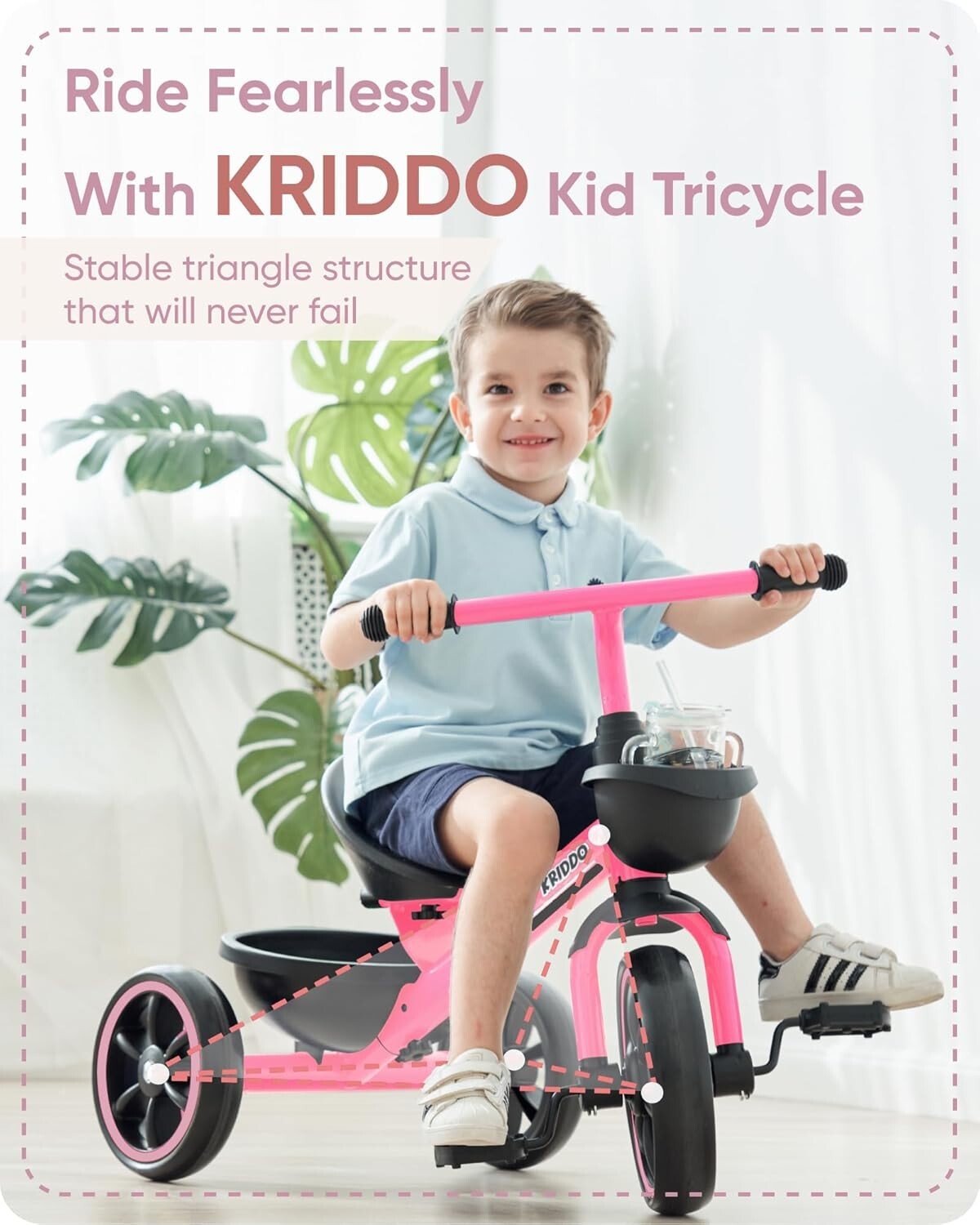 Durable Pink Tricycle for 2-4 Year Olds - Safety First with Ergonomic Comfort