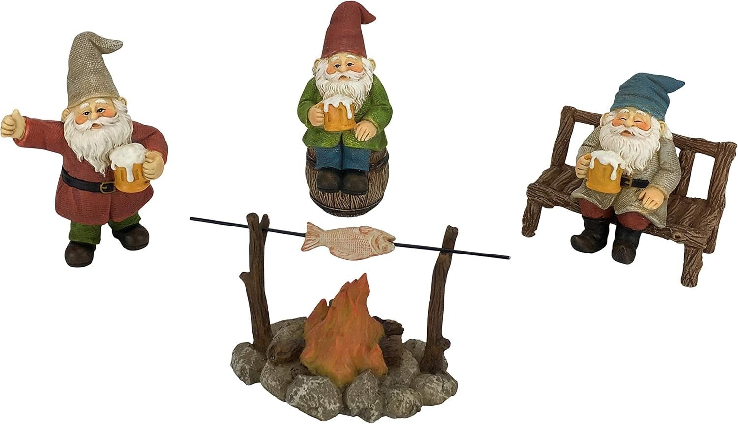 Charming Beer-Loving Gnome Set - Complete 5-Piece Fairy Garden Collection