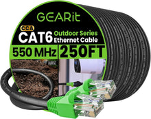 Load image into Gallery viewer, Durable 250ft Outdoor Cat6 Ethernet Cable with Waterproof Gold Connectors