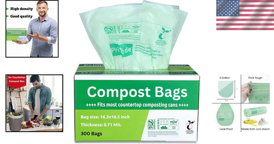 Eco-Friendly 3 Gallon Compost Bags - 300 Count, ASTM Certified for Safety