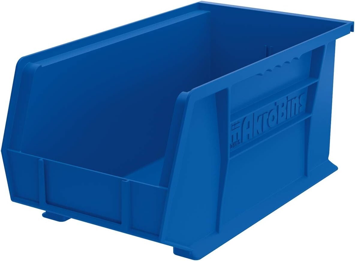 Stackable Blue Plastic Storage Bins - Space-Saving Organizers for Home & Garage