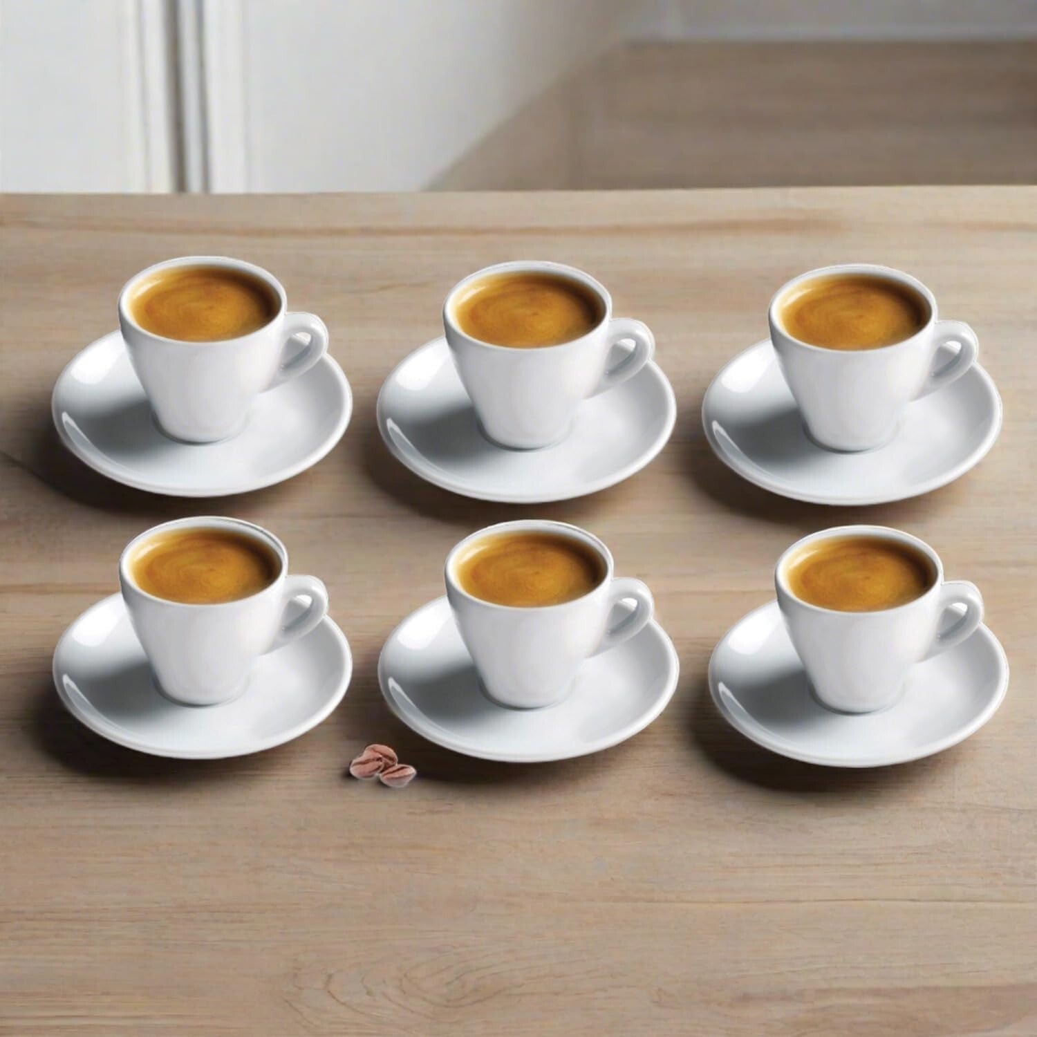 Classic Italian White Porcelain Espresso Cups Set of 6, 2 oz. - Durable & Ele...
