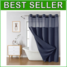 Load image into Gallery viewer, Hookless Navy Waffle Shower Curtain with Water-Resistant Snap-on Liner, 71x74