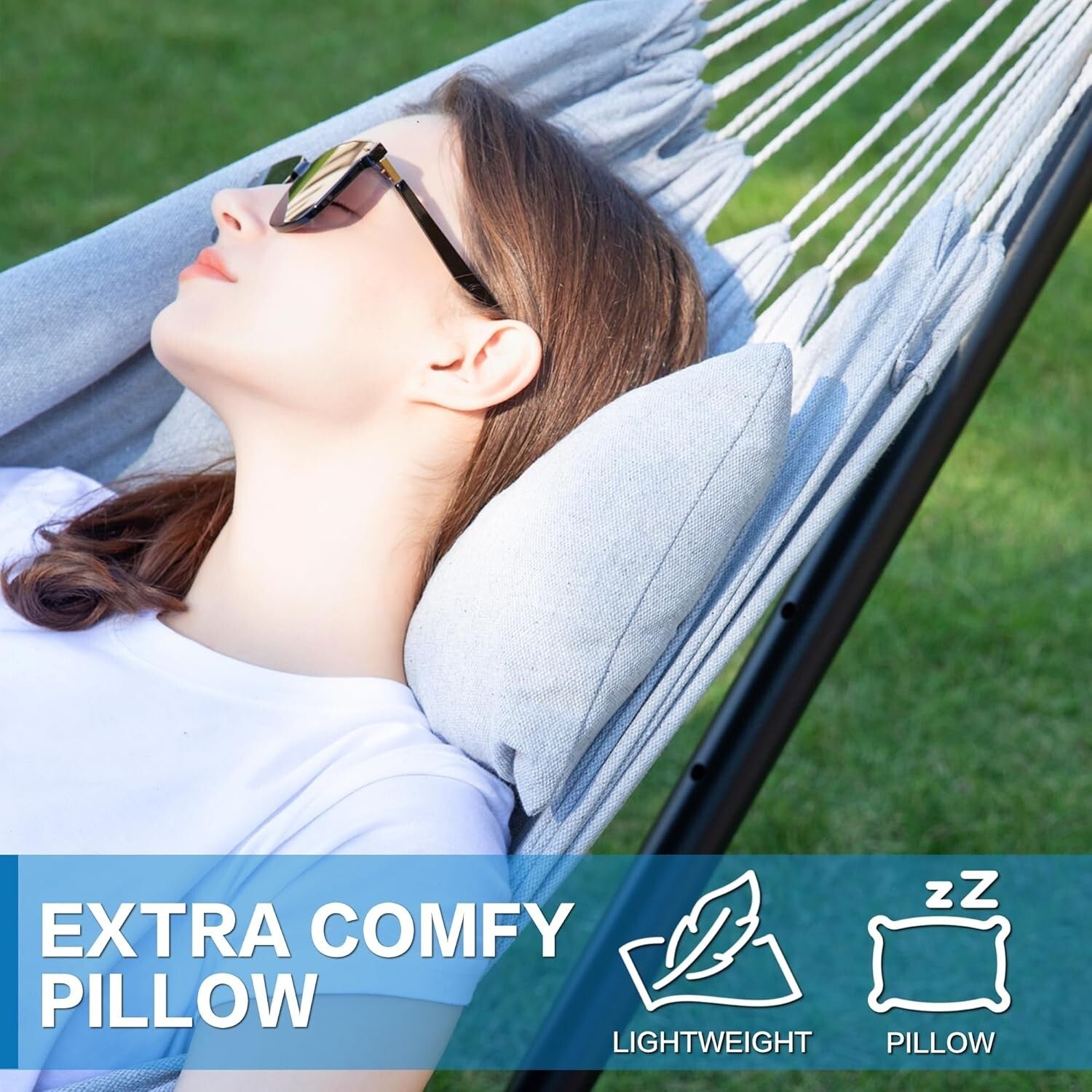 Space-Saving Double Hammock with Easy-Care Steel Stand - Portable & Stylish