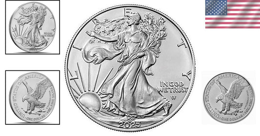 Brilliant Uncirculated 2025 American Silver Eagle Coin with Eagle Landing Design