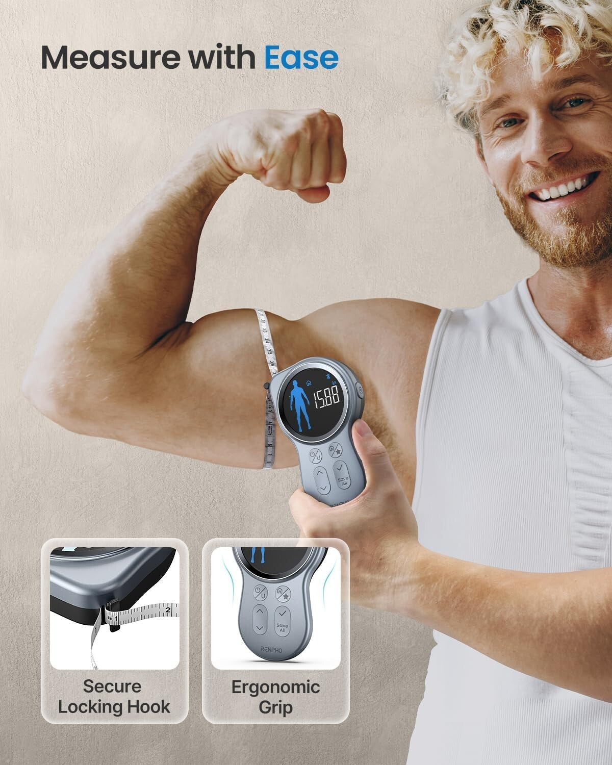 Ergonomic Smart Tape Measure with Large Display & Health App Integration