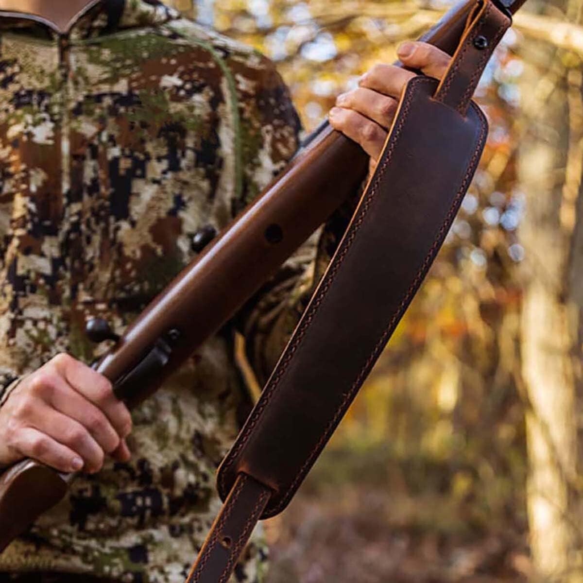 Classic Buffalo Leather Rifle Sling - Secure Carry with Stylish Accent Stitching