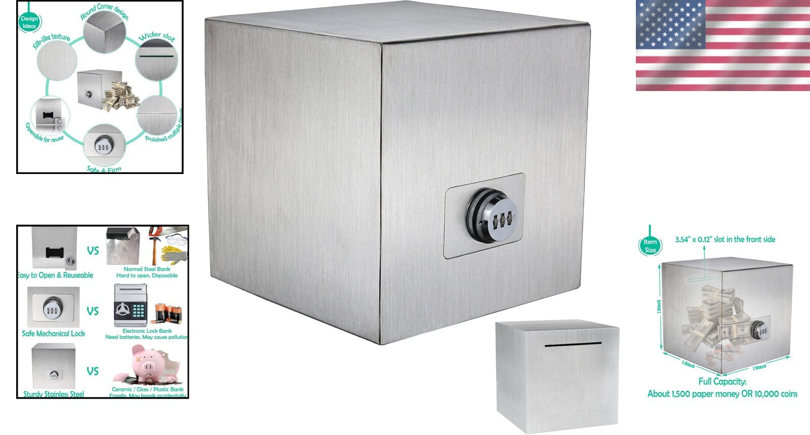 Customizable Stainless Steel Piggy Bank with Lock for Wedding & Vacation Goals