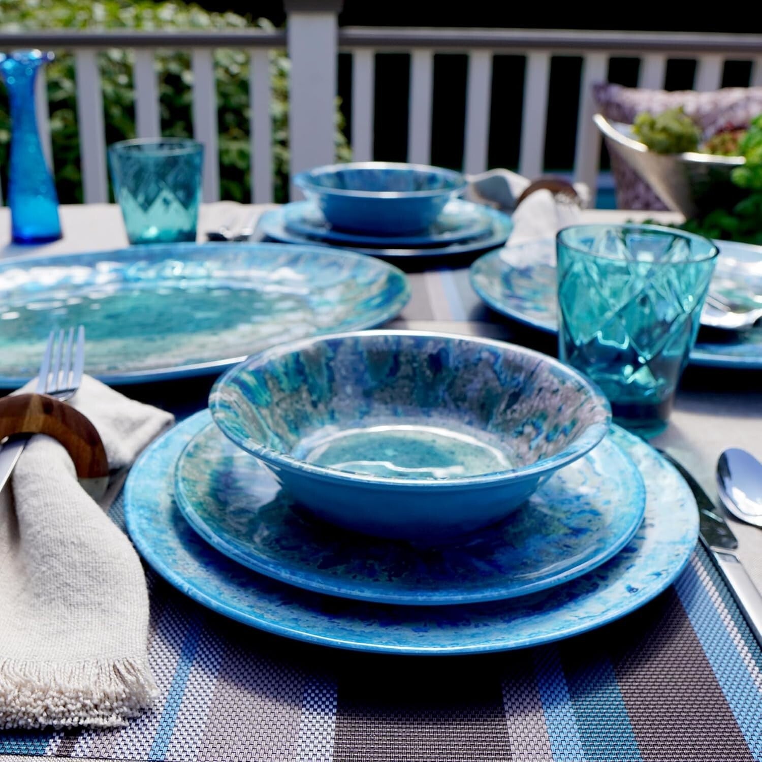 12-piece Dishwasher Safe Dinnerware Set – Vibrant Coastal Melamine Dishes