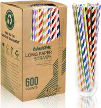 Load image into Gallery viewer, 10 Inch Disposable Paper Straws - Bulk of 600 Assorted Colors, Eco-Friendly