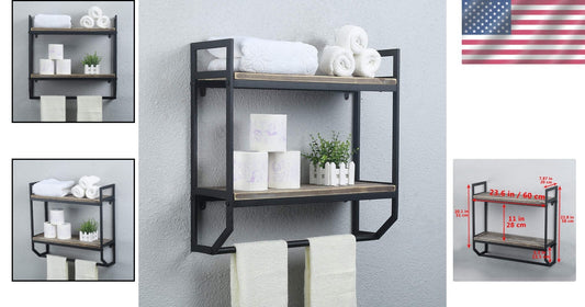 Durable Rustic Bathroom Shelves - 24” Wall-Mounted Towel Bar & Utility Organizer
