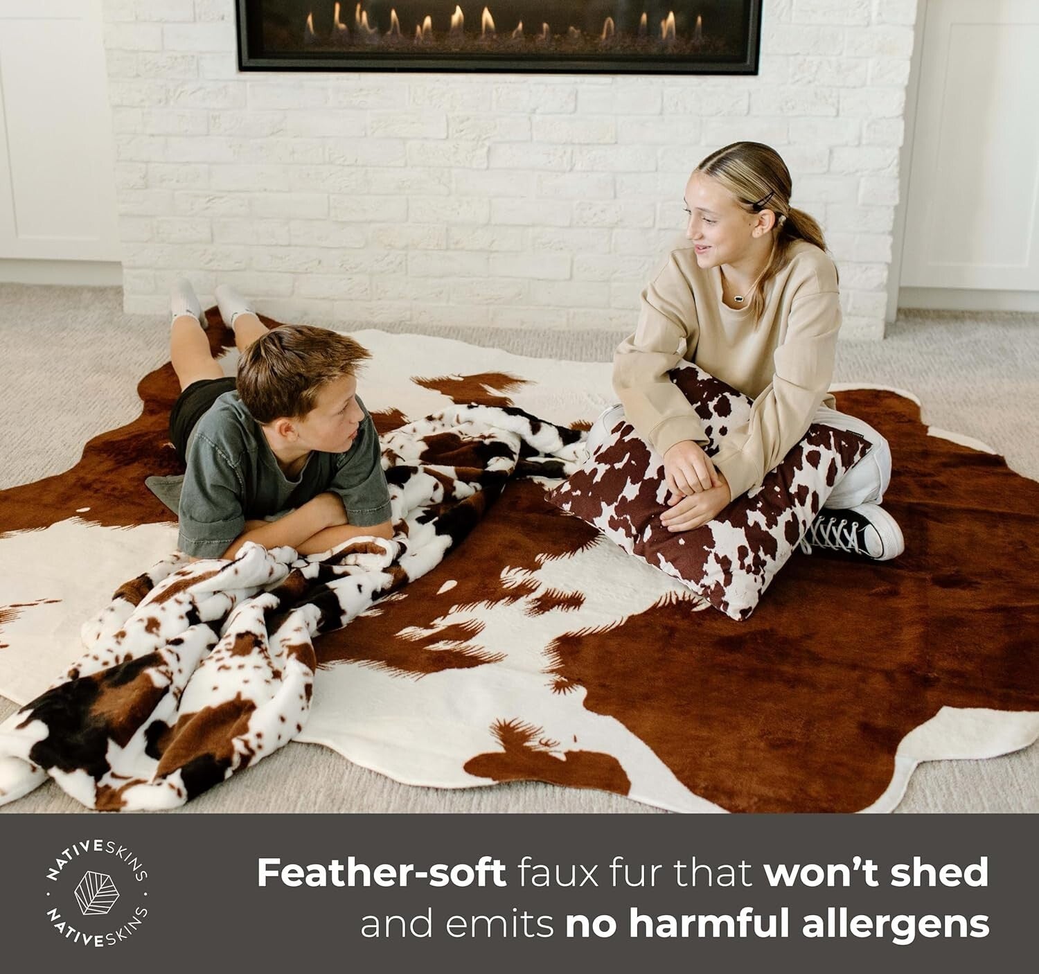 Brown and White Faux Cow Print Area Rug - 6.2ft x 8.2ft for Modern Homes
