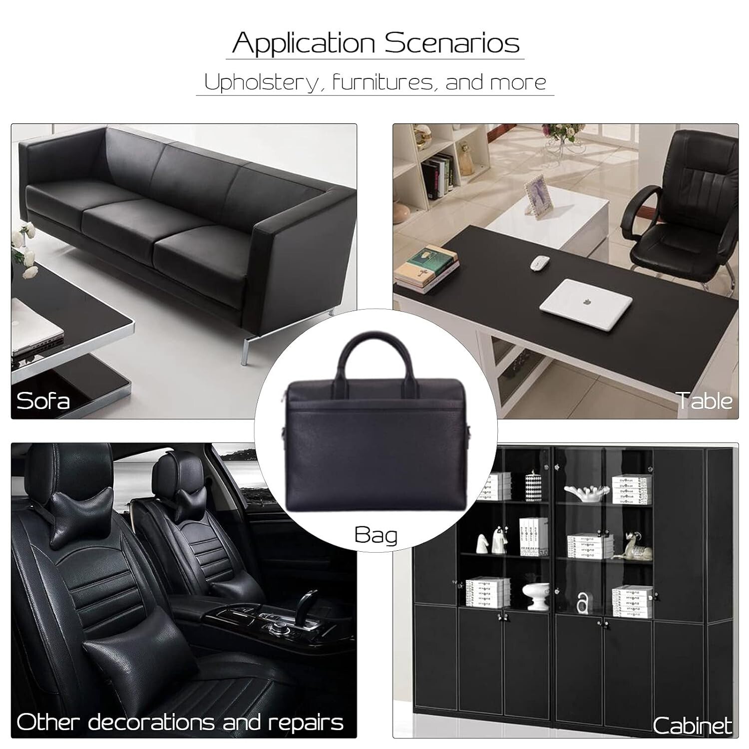 Durable Self-Adhesive Leather Repair Patch for Furniture - 36x79 inch Black Tape