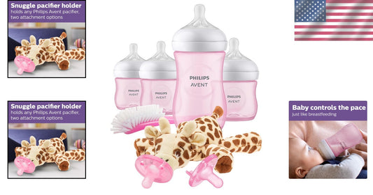Complete Pink Baby Gift Set - Philips Natural Bottles with Flow 2 & 3 Nipples