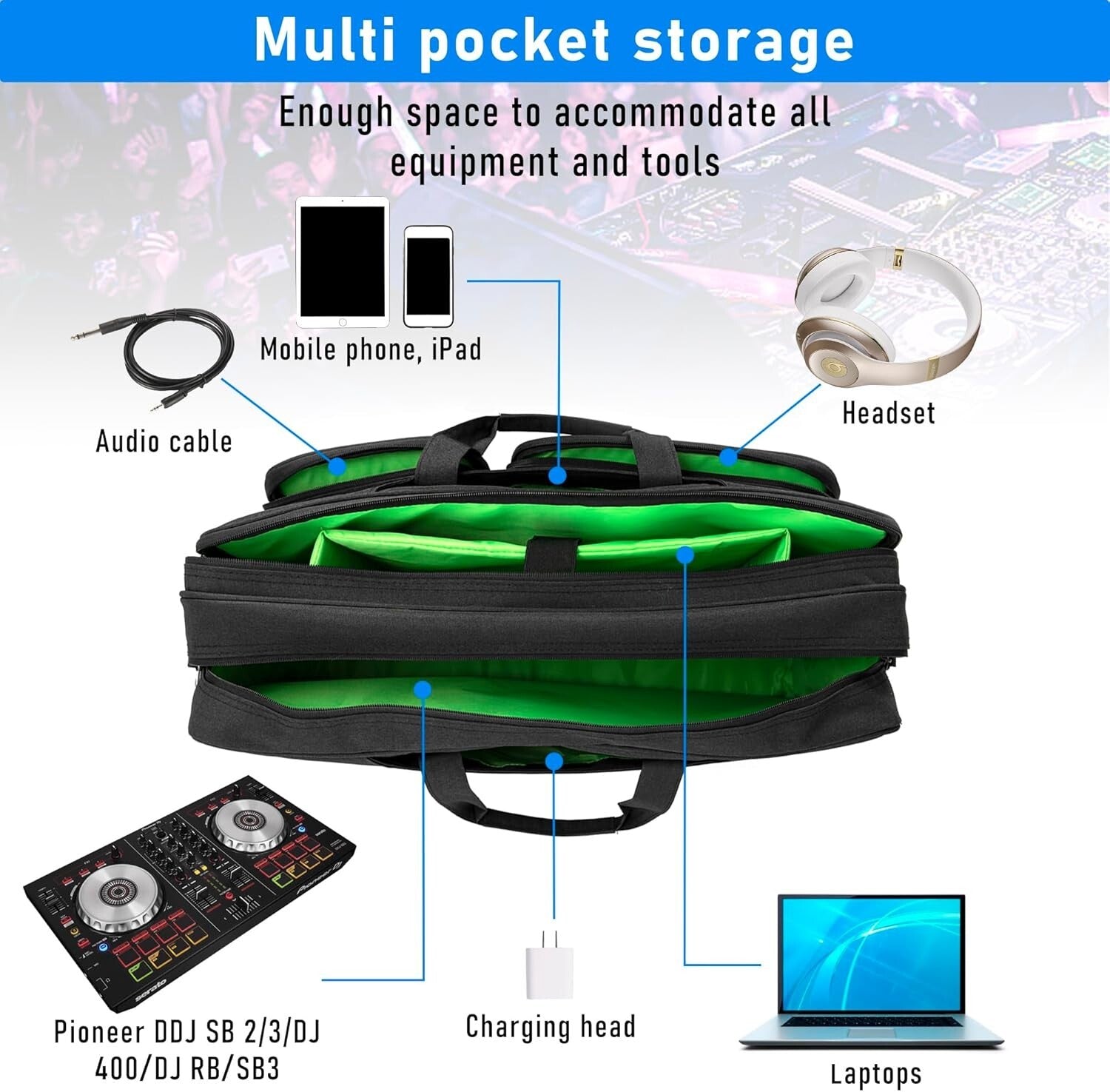 Multi-Layer Padded DJ Controller Gig Bag for Pioneer DDJ-SB2/SB3 - Travel Ready