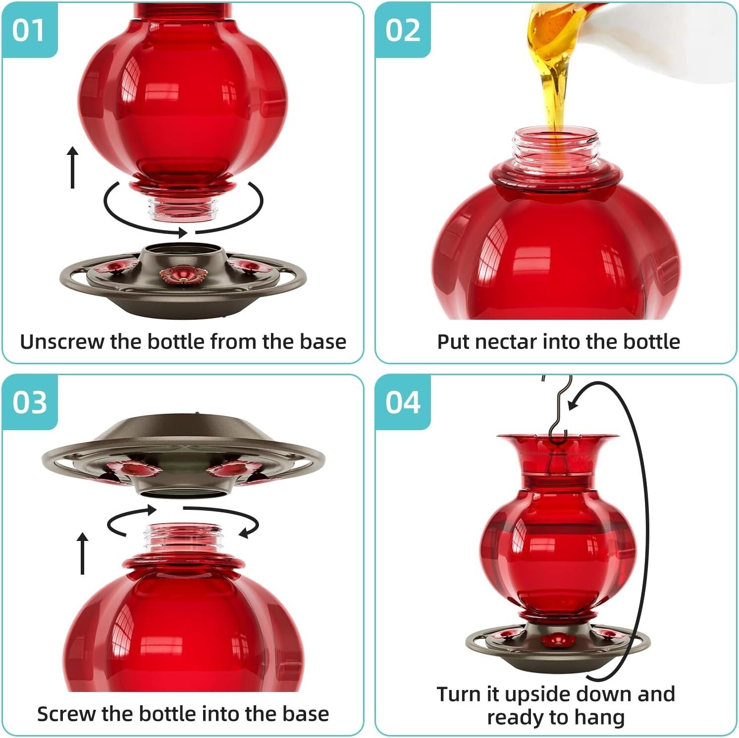 Durable 23oz Outdoor Hanging Hummingbird Feeder - Leak-Proof & Rustproof, 2-Pack