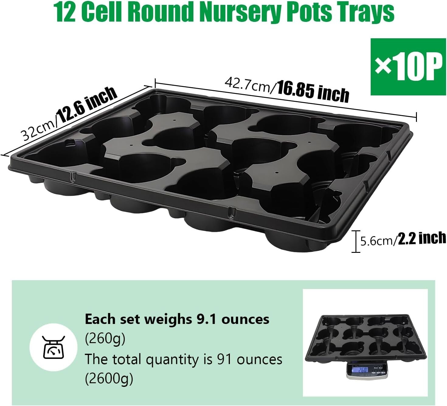 12 Cell Nursery Pots Trays - Durable Seedling Carrier for 4-Inch Pots (10-Pack)