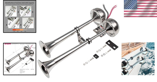 Durable Stainless Steel Dual Trumpet Horn for Boats, RVs, and Off-Road Vehicles
