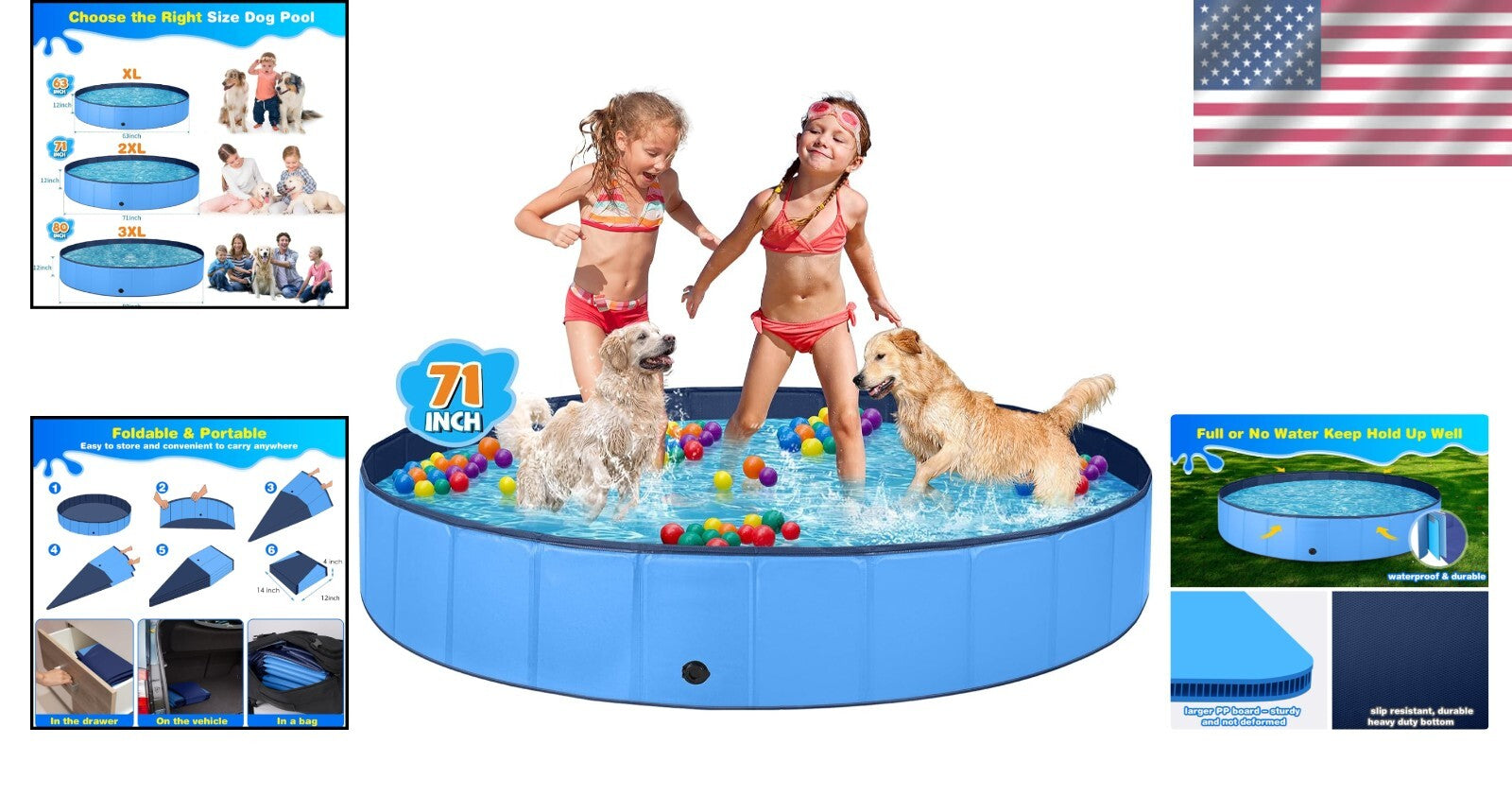 Portable Vinyl Kiddie Pool for Dogs - Safe, Easy Drainage, and Collapsible