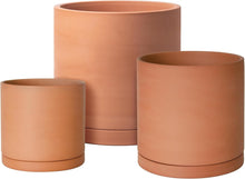Load image into Gallery viewer, Handcrafted Terracotta Planters with Drainage and Saucer - Set of 3 Modern Pots