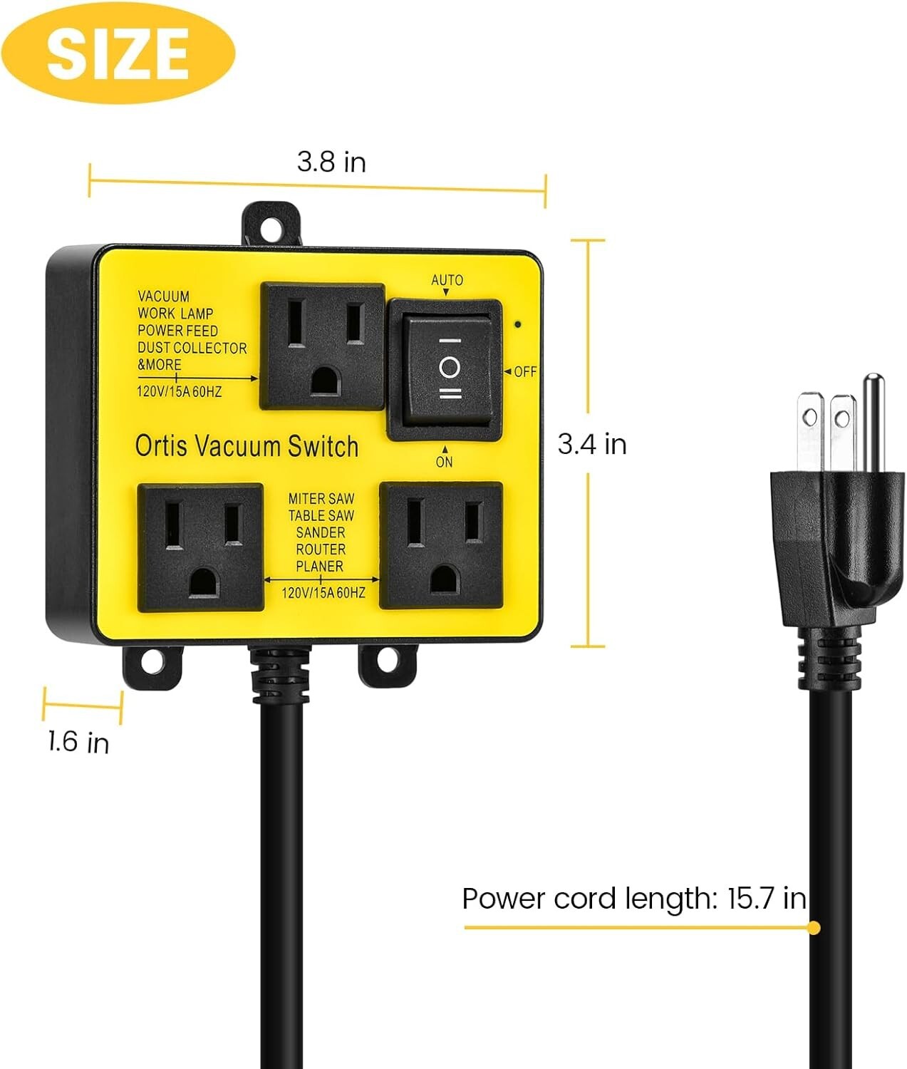 Dual Outlet Automatic Vacuum Switch with Delay - Cleaner Workspaces, Safer Tools