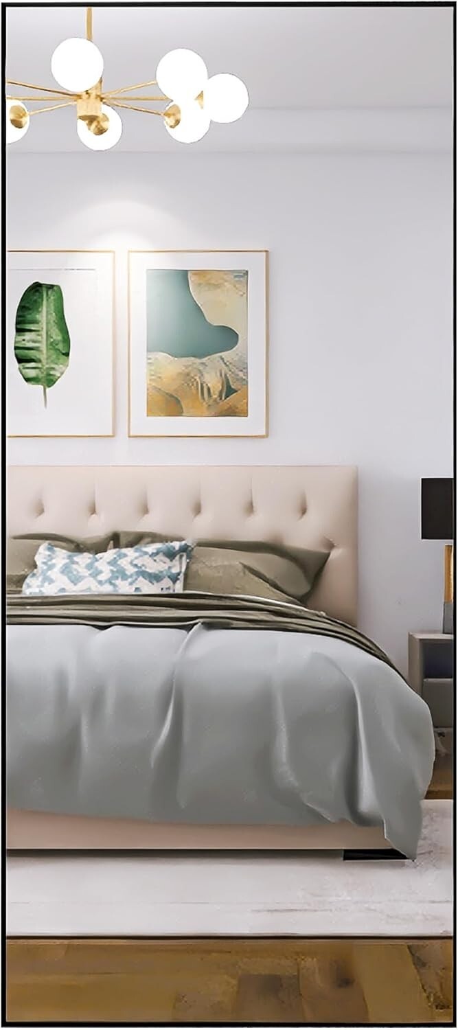 Elegant 71" x 32" Art Deco Full-Length Mirror - Tempered Glass & Aluminum Frame