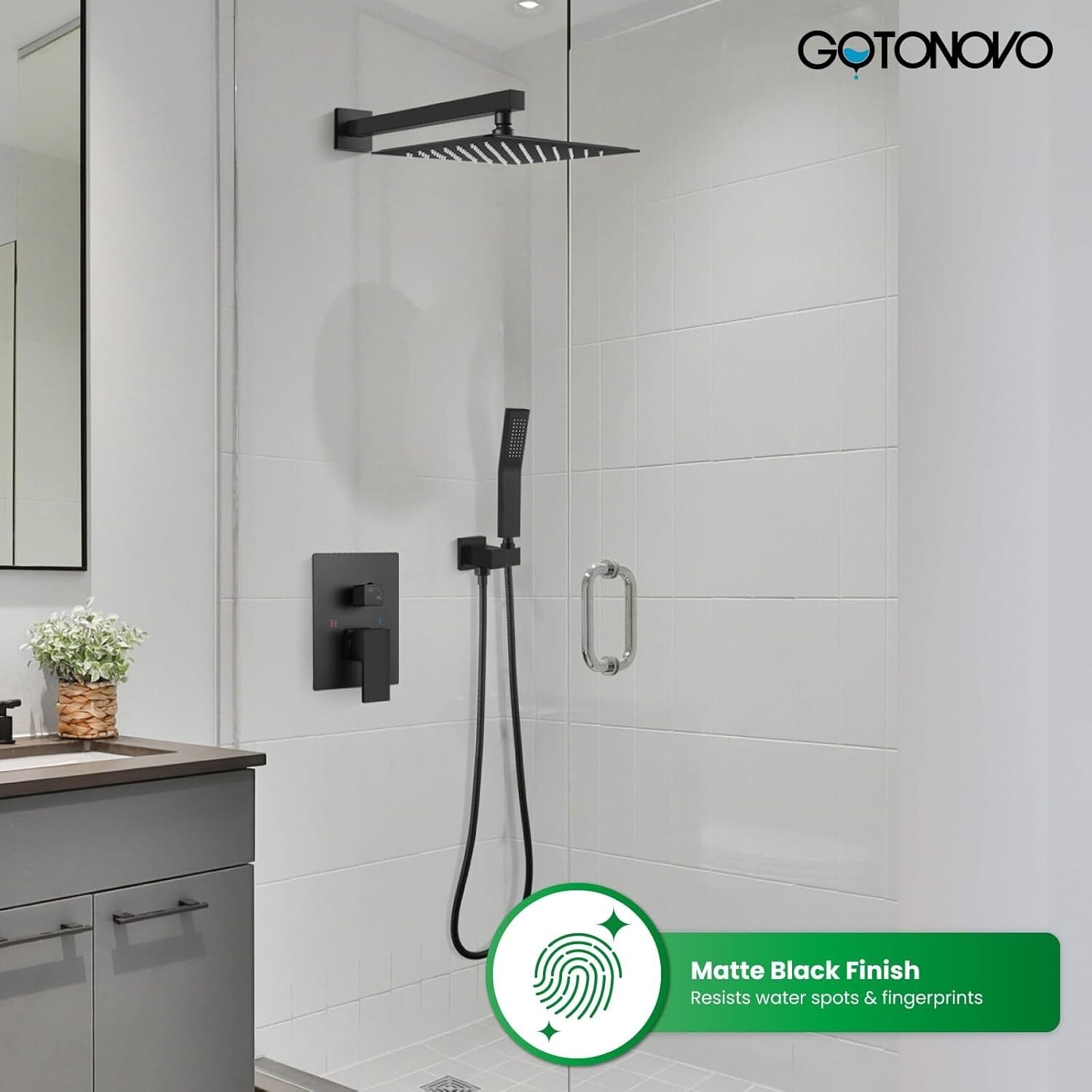 Complete Brass Rainfall Shower System: Matte Black Shower Head & Mixer Valve