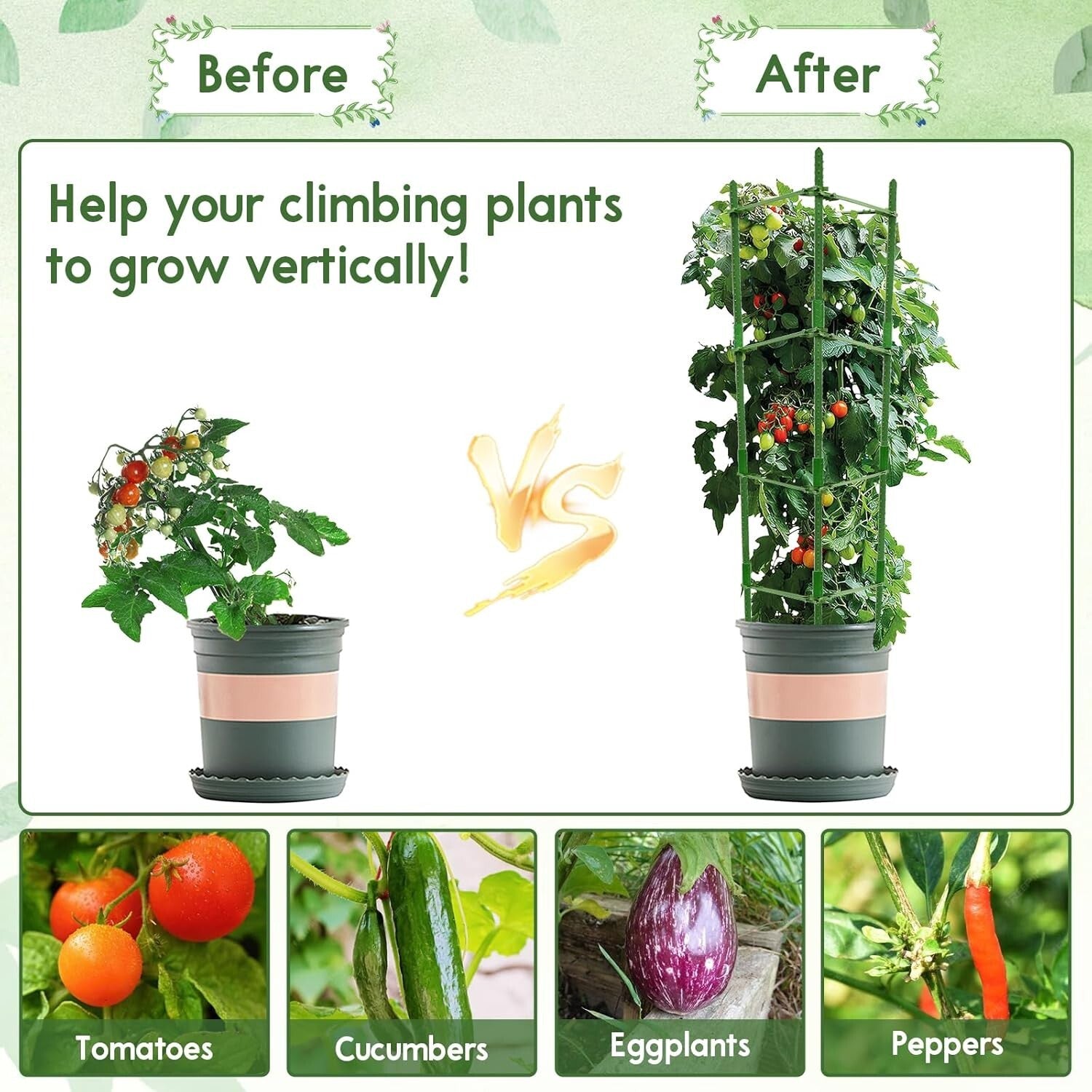 Versatile Garden Tomato Cages - Heavy-Duty 6 Pack for Customizable Plant Support