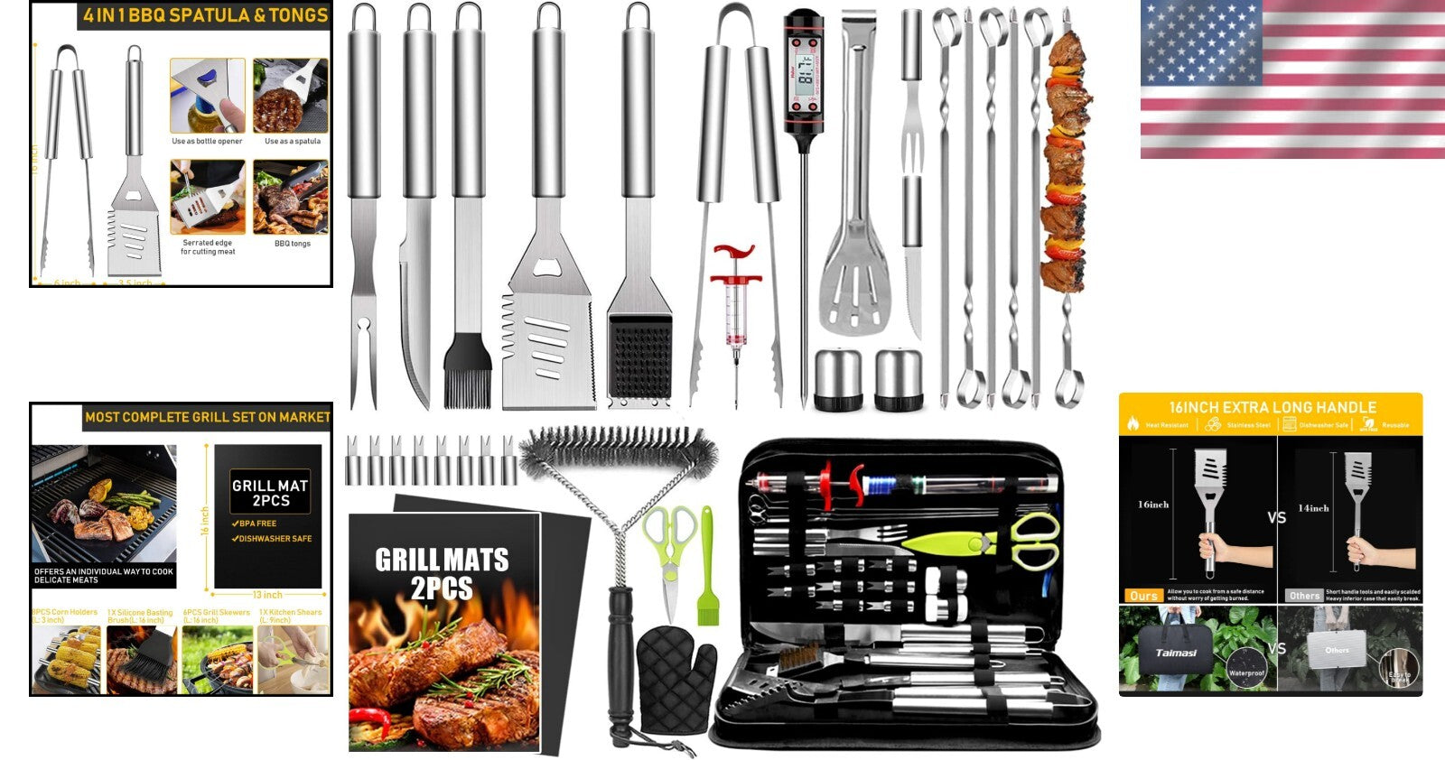 34-Piece Premium BBQ Grill Accessories Set - Stainless Steel - Gift for Enthu...
