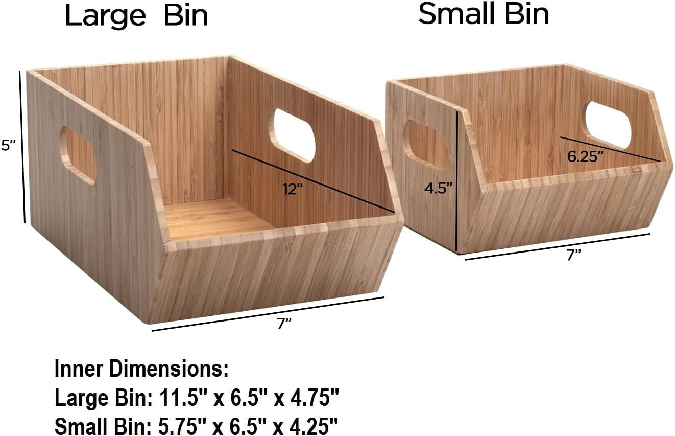 Compact Bamboo Storage Bins Set - Ideal for Efficient Kitchen Organization